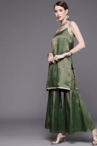 Geometric Woven Design Regular Kurta With Sharara & Dupatta