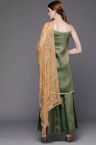Geometric Woven Design Regular Kurta With Sharara & Dupatta