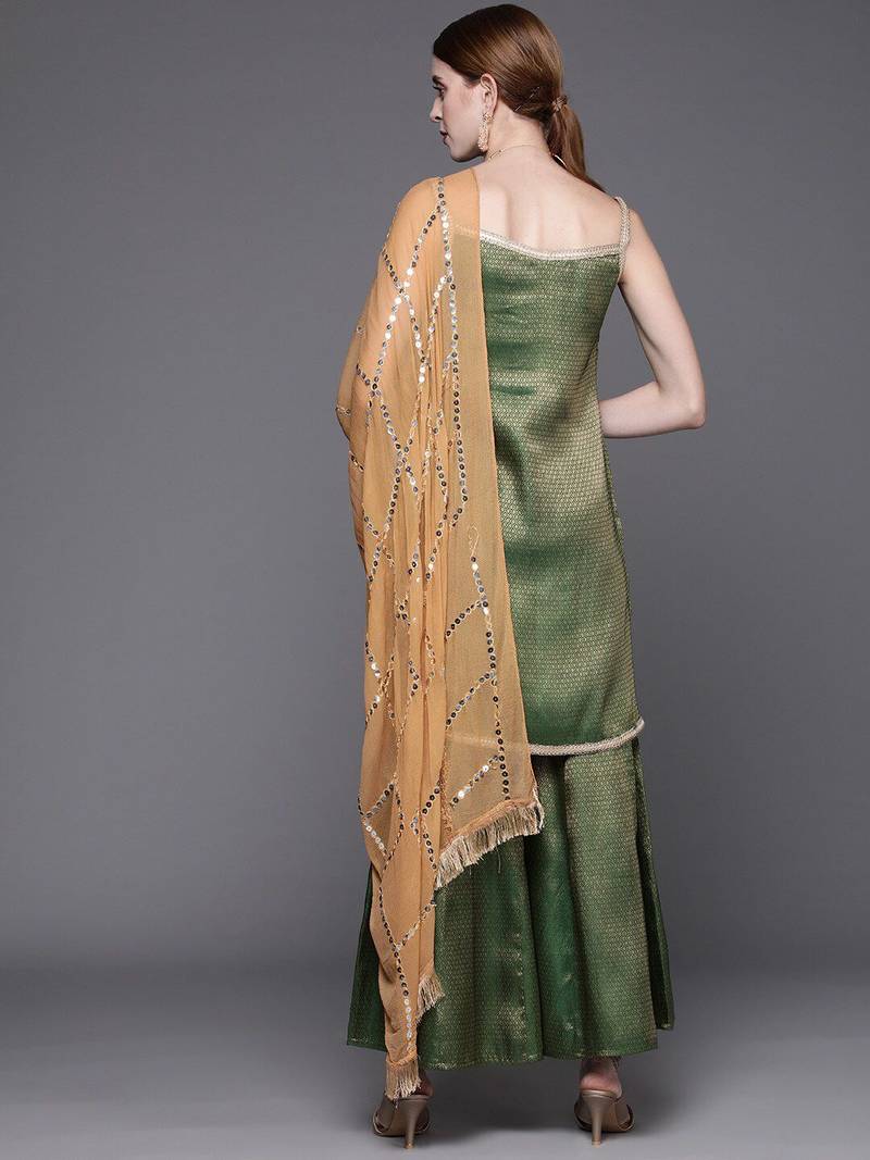Geometric Woven Design Regular Kurta With Sharara & Dupatta