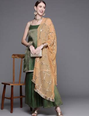 Geometric Woven Design Regular Kurta With Sharara & Dupatta 7