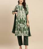 Green Shibori Printed Sequinned Pure Cotton Kurta With Trousers & Dupatta