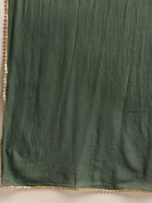 Green Shibori Printed Sequinned Pure Cotton Kurta With Trousers & Dupatta 4