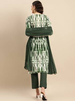Green Shibori Printed Sequinned Pure Cotton Kurta With Trousers & Dupatta 6