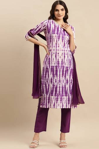 Shibori Dyed Regular Sequinned Pure Cotton Kurta With Trousers & Dupatta