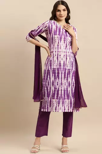 Shibori Dyed Regular Sequinned Pure Cotton Kurta With Trousers & Dupatta