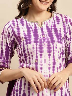 Shibori Dyed Regular Sequinned Pure Cotton Kurta With Trousers & Dupatta 2