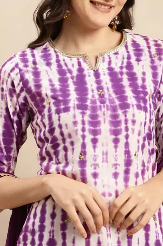 Shibori Dyed Regular Sequinned Pure Cotton Kurta With Trousers & Dupatta
