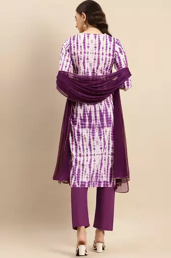 Shibori Dyed Regular Sequinned Pure Cotton Kurta With Trousers & Dupatta