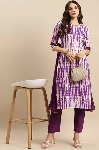 Shibori Dyed Regular Sequinned Pure Cotton Kurta With Trousers & Dupatta