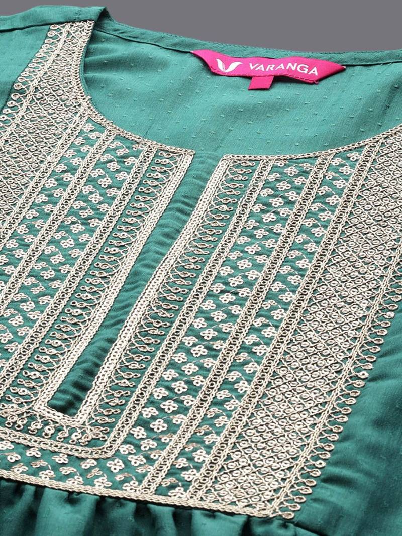 Ethnic Motifs Yoke Design Zari Sequined Kurta with Trousers & Dupatta
