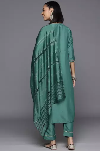 Ethnic Motifs Yoke Design Zari Sequined Kurta with Trousers & Dupatta