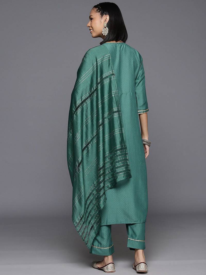 Ethnic Motifs Yoke Design Zari Sequined Kurta with Trousers & Dupatta
