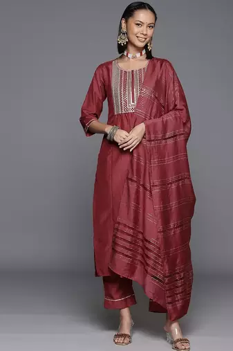 Ethnic Motifs Yoke Design Zari Sequined Kurta with Trousers & Dupatta
