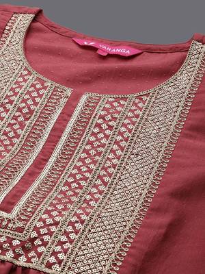 Ethnic Motifs Yoke Design Zari Sequined Kurta with Trousers & Dupatta 2