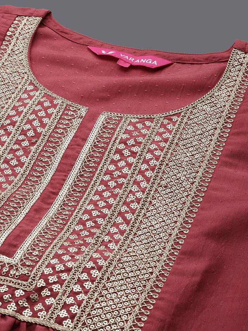 Ethnic Motifs Yoke Design Zari Sequined Kurta with Trousers & Dupatta