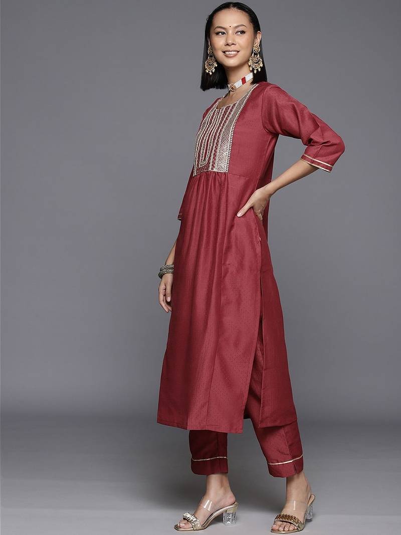 Ethnic Motifs Yoke Design Zari Sequined Kurta with Trousers & Dupatta