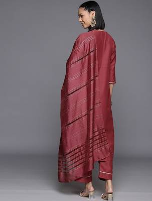Ethnic Motifs Yoke Design Zari Sequined Kurta with Trousers & Dupatta 5