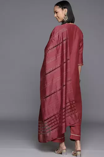 Ethnic Motifs Yoke Design Zari Sequined Kurta with Trousers & Dupatta