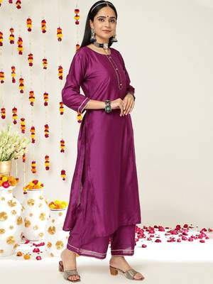 Round Neck Regular Kurta with Trousers & With Dupatta 3