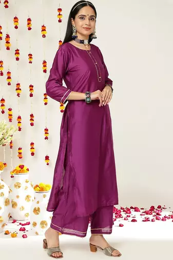 Round Neck Regular Kurta with Trousers & With Dupatta