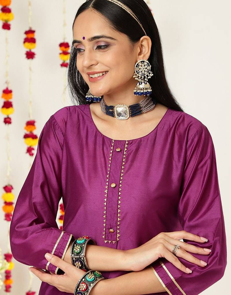 Round Neck Regular Kurta with Trousers & With Dupatta