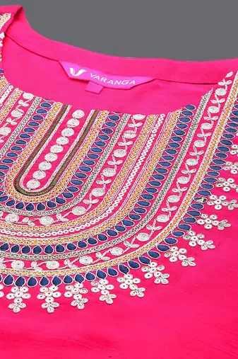 Pink Ethnic Yoke Design Regular Thread Work Kurta & Trousers With Dupatta