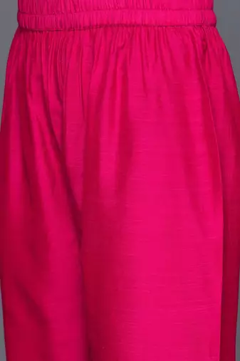 Pink Ethnic Yoke Design Regular Thread Work Kurta & Trousers With Dupatta