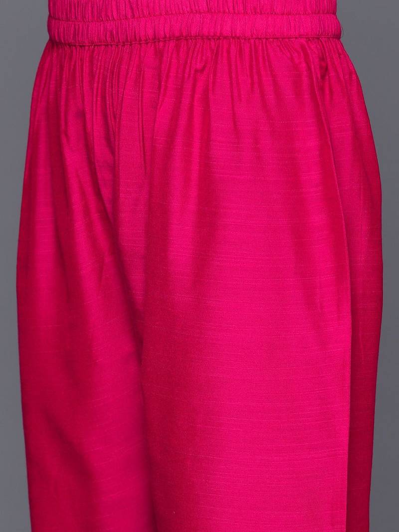 Pink Ethnic Yoke Design Regular Thread Work Kurta & Trousers With Dupatta