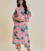 Floral Printed Straight Woolen Kurta with Trousers