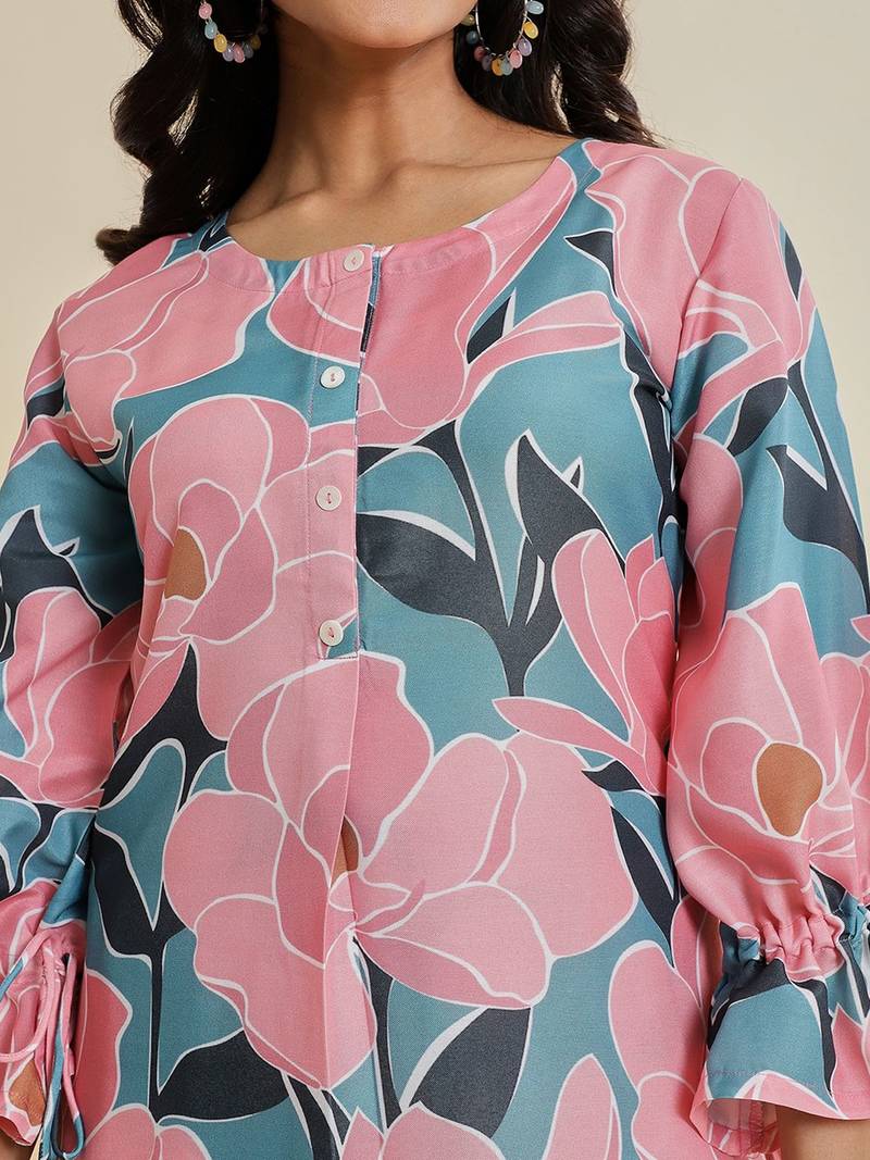 Floral Printed Straight Woolen Kurta with Trousers