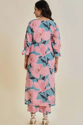 Floral Printed Straight Woolen Kurta with Trousers