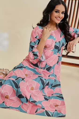 Floral Printed Straight Woolen Kurta with Trousers