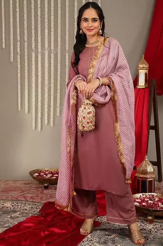 Gotta Patti Detail Straight Kurta & Trousers With Dupatta
