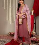 Gotta Patti Detail Straight Kurta & Trousers With Dupatta