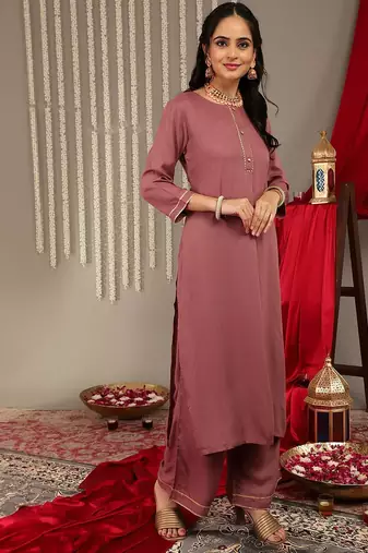 Gotta Patti Detail Straight Kurta & Trousers With Dupatta