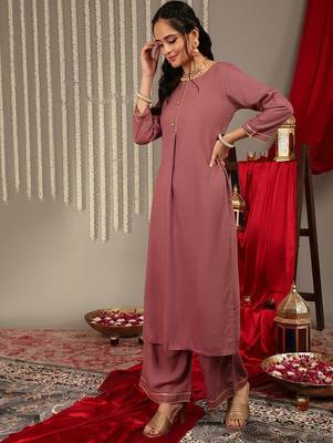 Gotta Patti Detail Straight Kurta & Trousers With Dupatta 5