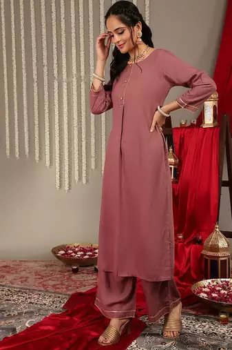 Gotta Patti Detail Straight Kurta & Trousers With Dupatta