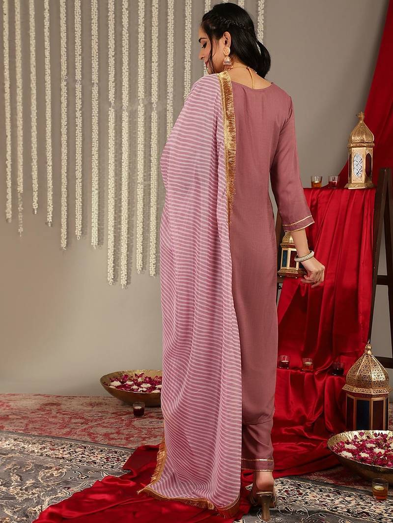 Gotta Patti Detail Straight Kurta & Trousers With Dupatta