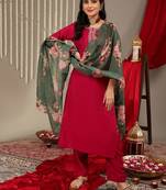 Thread Work Detail Straight Kurta & Trousers With Dupatta