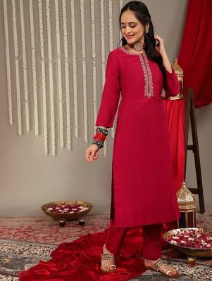 Thread Work Detail Straight Kurta & Trousers With Dupatta 4