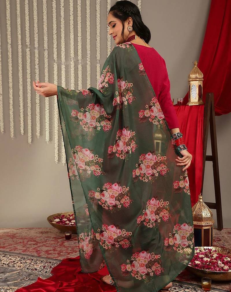 Thread Work Detail Straight Kurta & Trousers With Dupatta