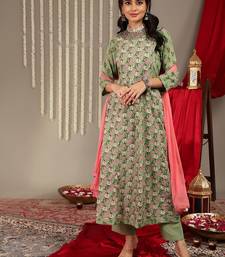 Ethnic Motifs Printed Pure Cotton Regular Kurta with Trousers & With Dupatta