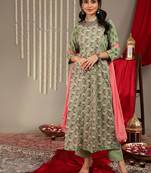 Ethnic Motifs Printed Pure Cotton Regular Kurta with Trousers & With Dupatta