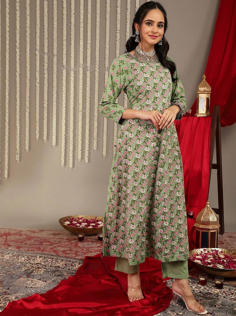 Ethnic Motifs Printed Pure Cotton Regular Kurta with Trousers & With Dupatta
