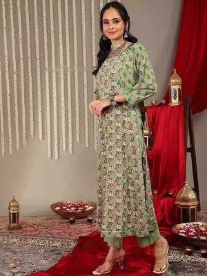 Ethnic Motifs Printed Pure Cotton Regular Kurta with Trousers & With Dupatta 5