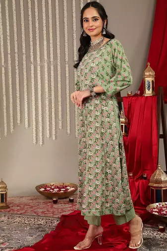 Ethnic Motifs Printed Pure Cotton Regular Kurta with Trousers & With Dupatta