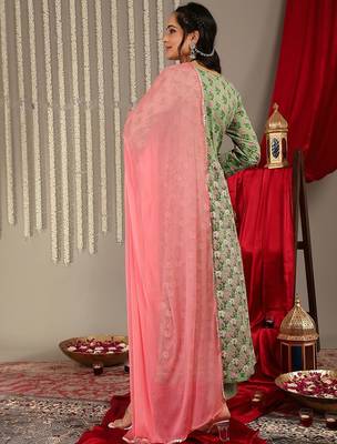 Ethnic Motifs Printed Pure Cotton Regular Kurta with Trousers & With Dupatta 6