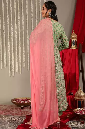 Ethnic Motifs Printed Pure Cotton Regular Kurta with Trousers & With Dupatta