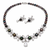 Black pearl & cubic zirconia necklace & earrings set floral cz design, pear drop pendant, matching earrings.