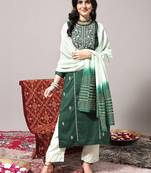 Ethnic Motifs Embroidered Thread work Straight Kurta & Trousers With Dupatta